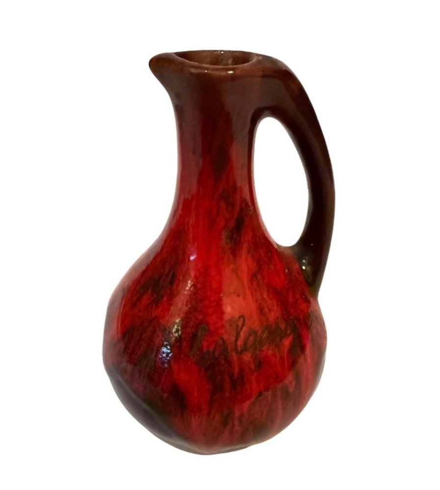 Vintage Red & Brown Ceramic Potttery Vase With Handle Calgary Canada