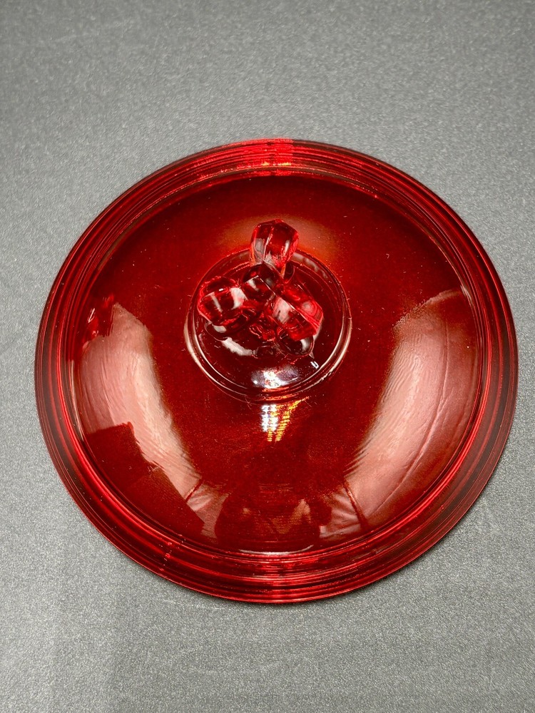 Mid Century Viking Glass Ruby Red 3 Footed Lidded Candy Jar 8”