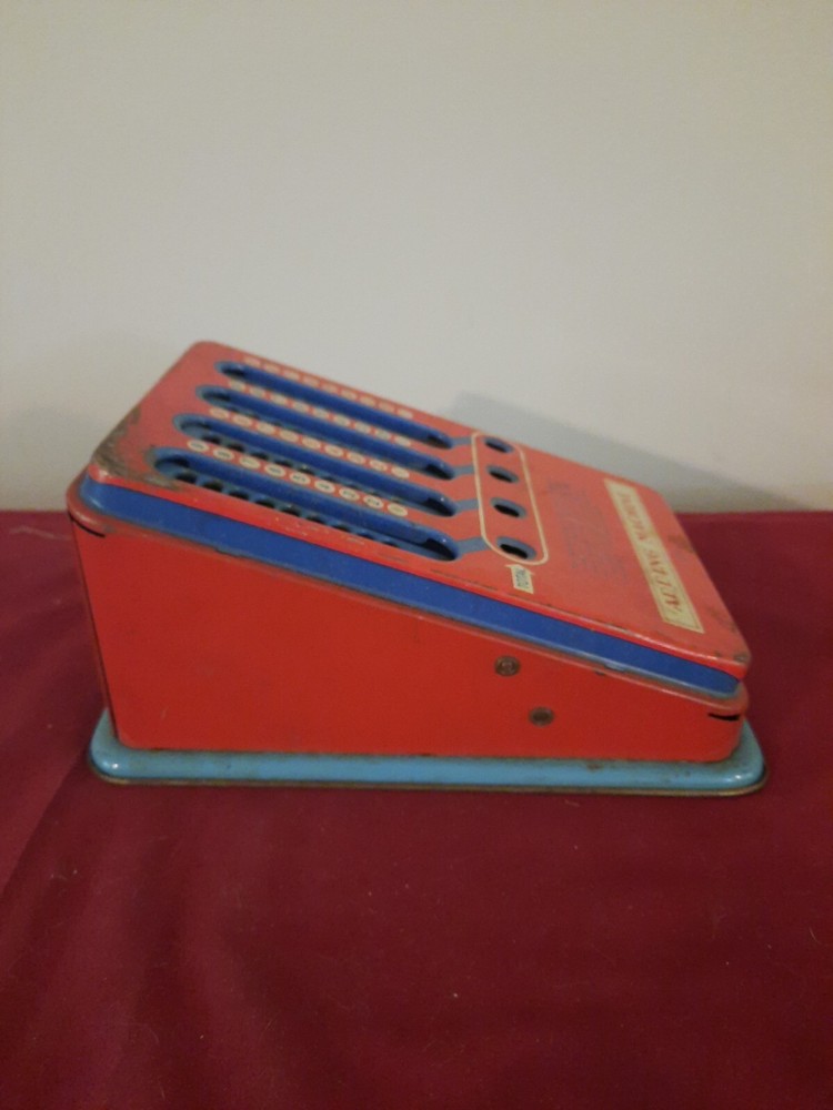 Wolverine Metal Tin Advantage 1940s Adding Machine Hand Pull Working Calculator