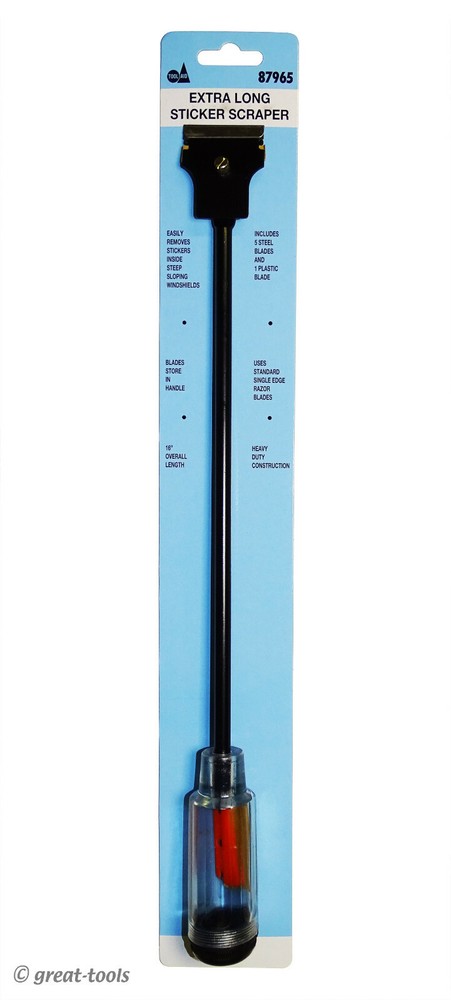 RAZOR BLADE SCRAPER – 16” extra long windshield inspection sticker remover tool