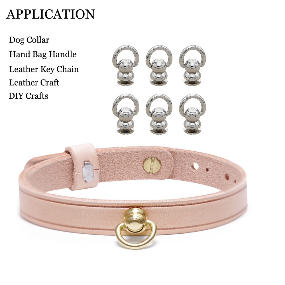 Solid Brass Ball Studs 6-Pack | 360° Rotating Leather Rivets with D-Ring & Ch...