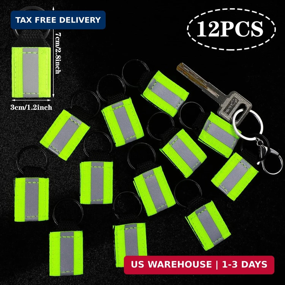 12 Pieces Reflective Zipper Pulls Nylon Keychain Tags, Bright Tags for First Aid