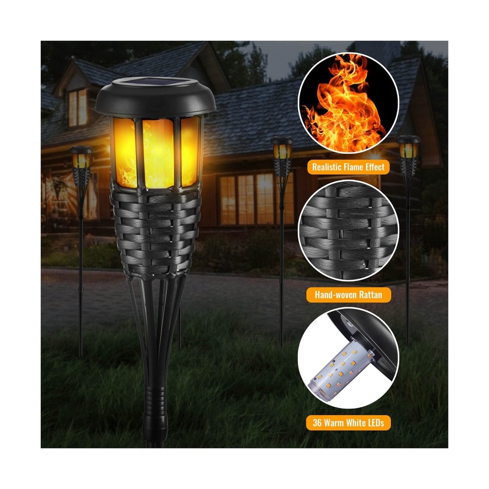 Solar Torch Light with Flickering Flame, 4 Pack Waterproof Bamboo Torches Han...