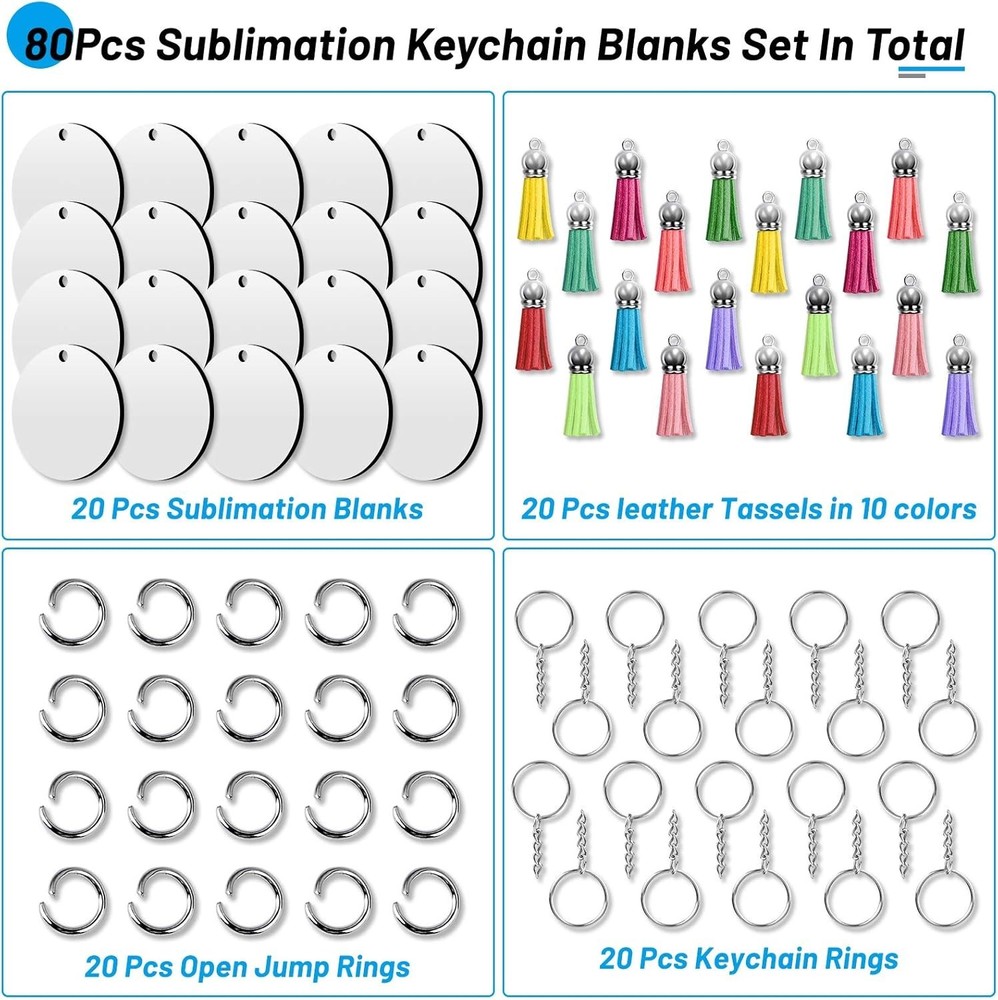 80 PC Double-Sided Sublimation Blanks Keychain Kit for Creative DIY Projects