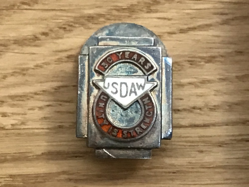 nice old 1966 dated solid silver USDAW union 30 year membership boxed