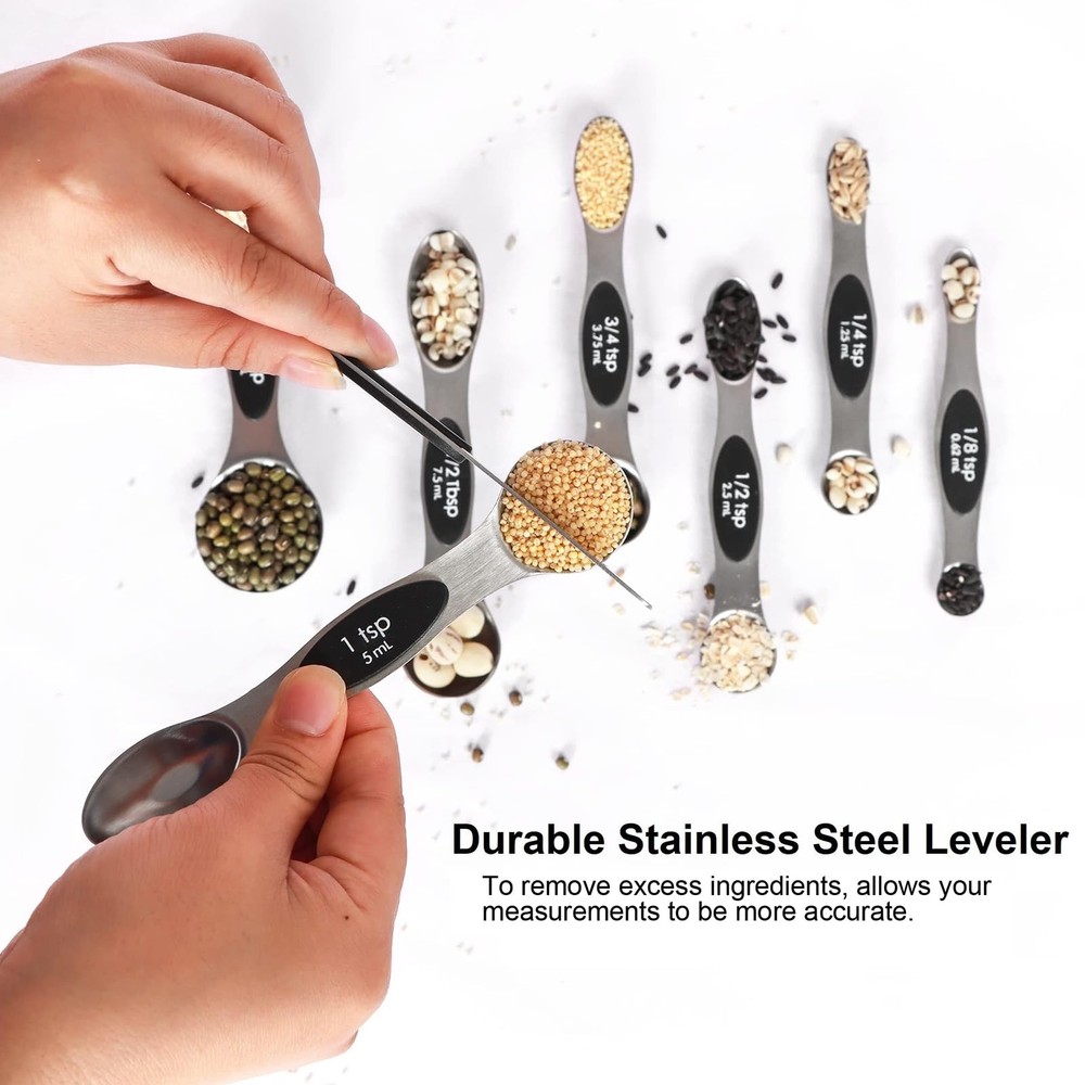 Magnetic Measuring Spoons Set Stainless Steel With Leveler Stackable Metal Table
