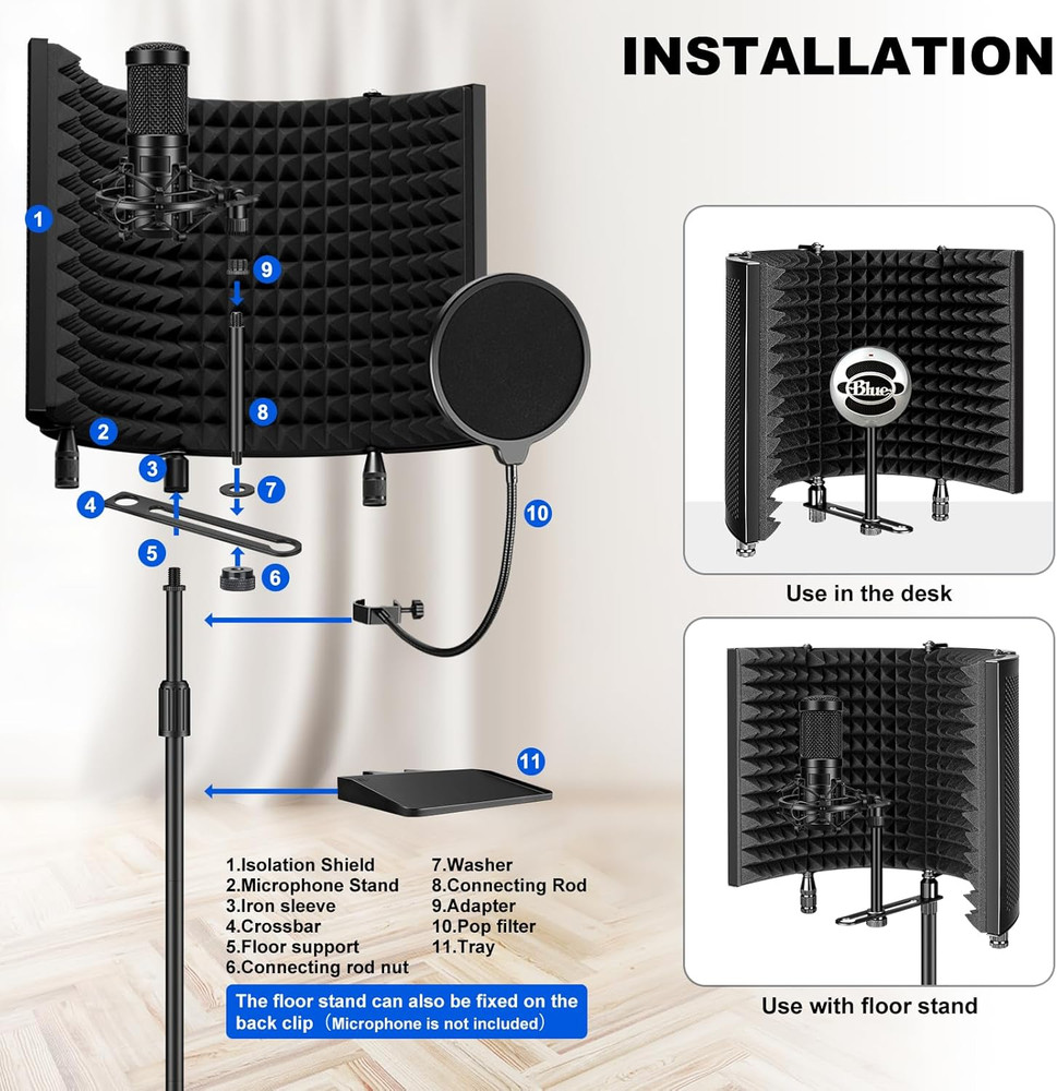 Professional Studio Recording Microphone Isolation Shield, Pop Filter,High De...