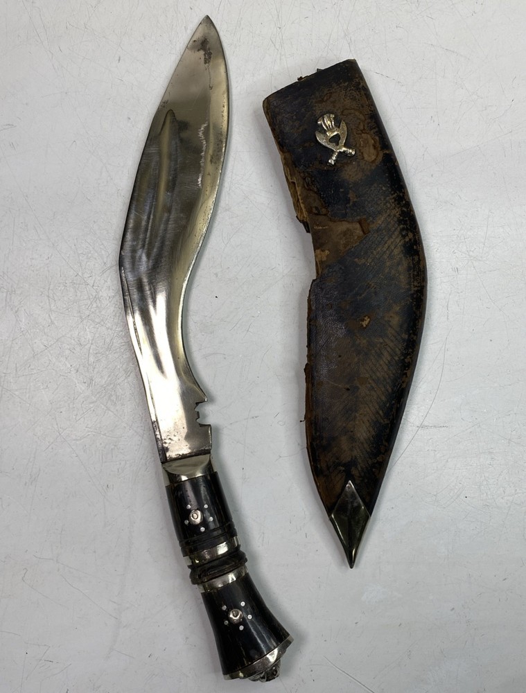 Kukri Knife w/ Ebony Handle Etched Blade With Scabbard 14”