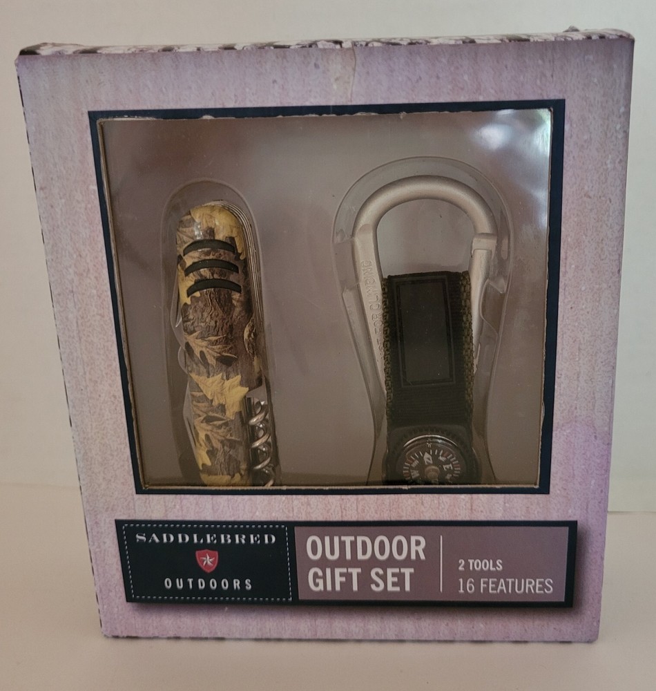 SADDLEBRED OUTDOORS GIFT SET COMPASS Carabiner, Multi tool Knife-16 Feature- NIB
