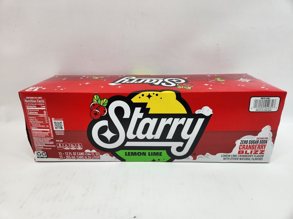 12 Pack Starry Cranberry Blizz Lemon Lime Zero Sugar Soda