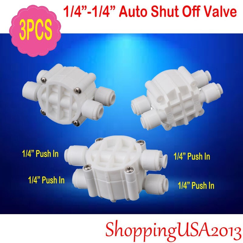 3 Pcs Auto Shut Off Valve 1/4-1/4 Quick Connect Push In Water Filter System