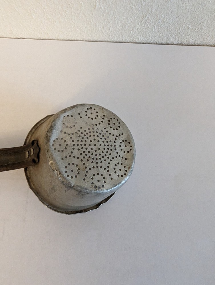 Old Aluminum 7" Tea Strainer w/ rusty handle USED Decor