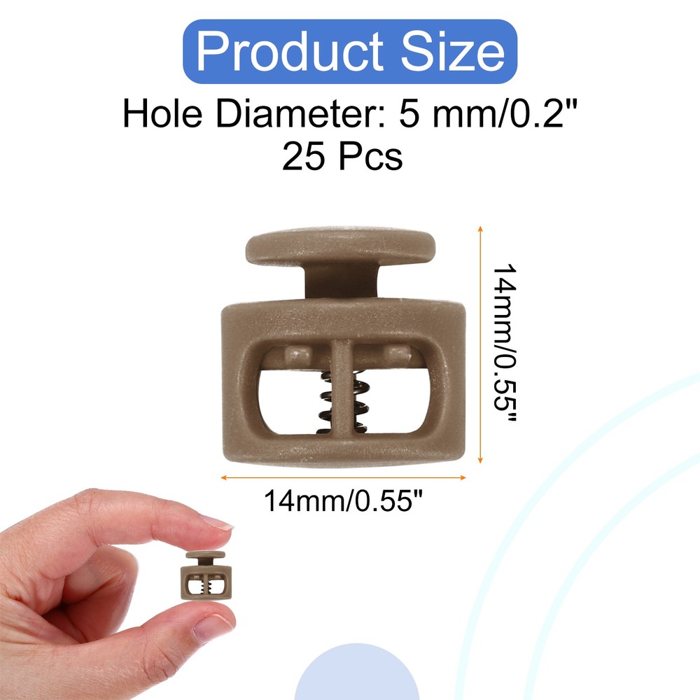 25Pcs Plastic Spring Cord Lock Double Hole Toggle Round Stopper Coffee