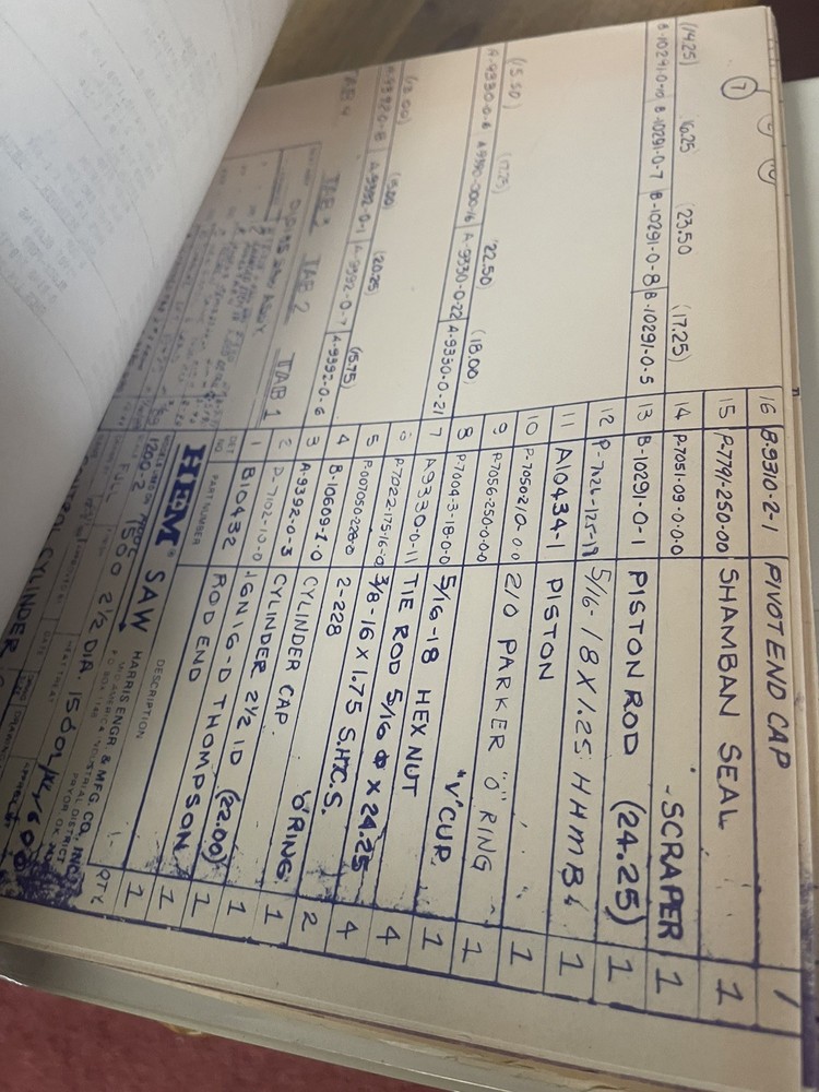 Hem Saw H-100 Schematics in 3 ring Binder
