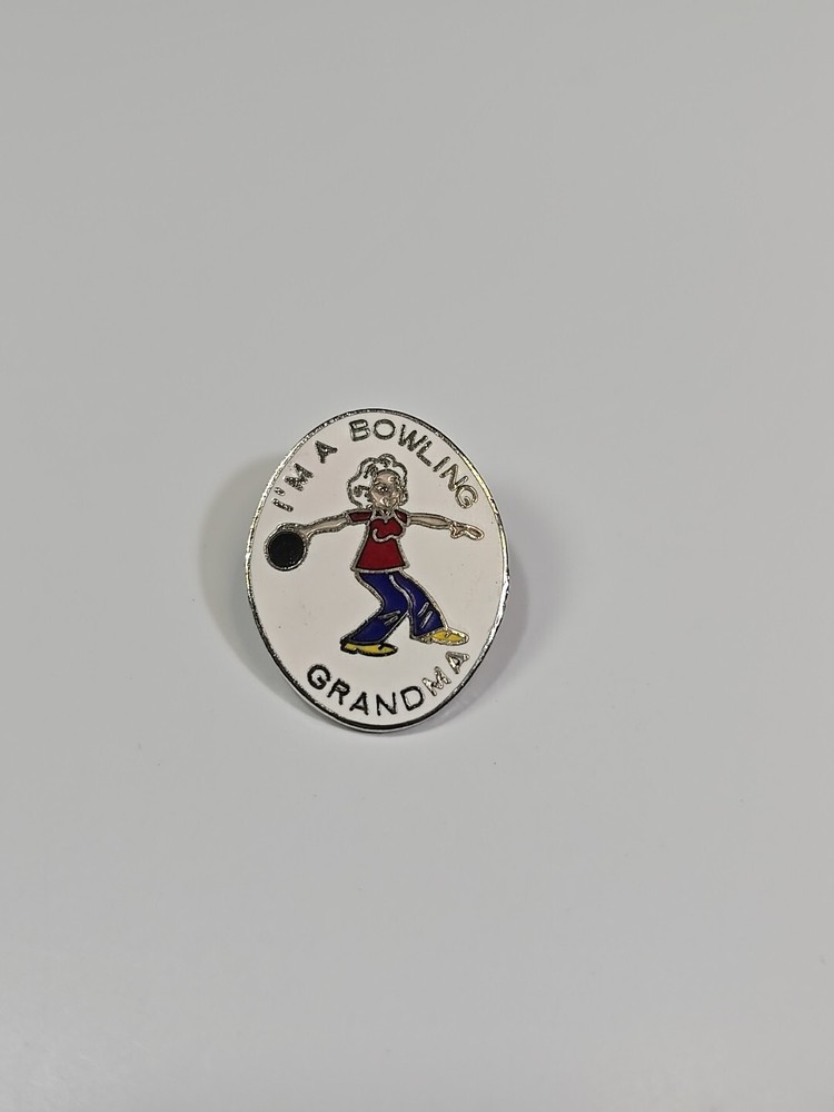 I'm A Bowling Grandma Lapel Pin White Background
