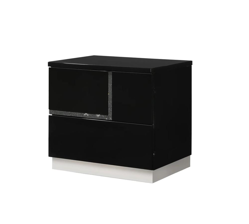 Modern 2PC Cal King Bedroom Set, Lacquer Finish Platform Bed with Nightstand