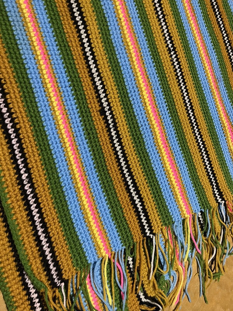 Handmade Striped Multicolored Afghan Crocheted Blanket 58” X 78” Couch Throw