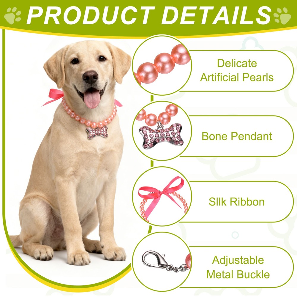 Cat Dog Pearl Collar, Small Bow Shape(M, Blue)