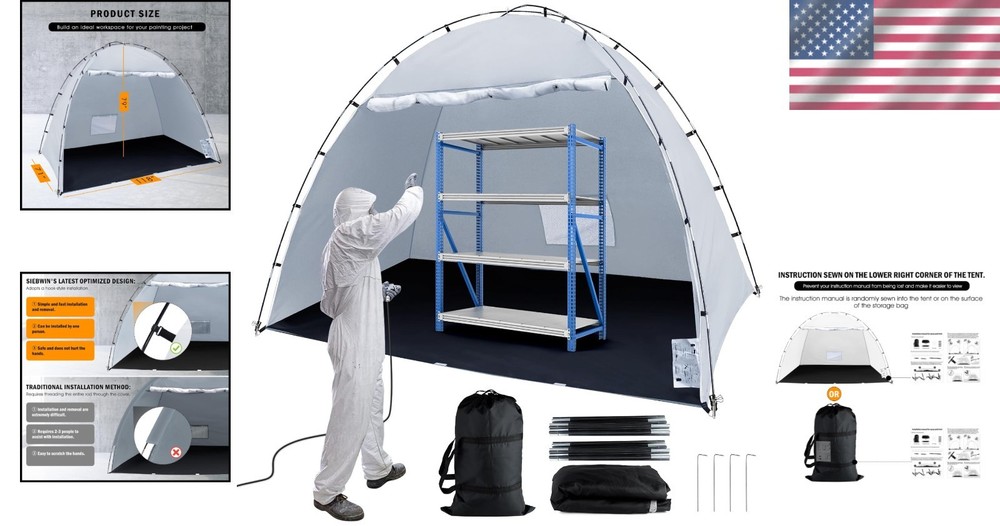 Large Gray Paint Booth Tent, 10x6x6.5ft