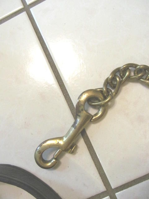 Black Leather Quality Lead Shank with 24" Long Solid Brass Chain & Snap