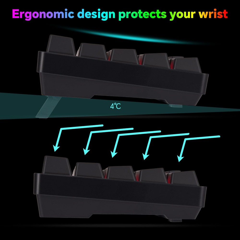 Wireless 60% Gaming Keyboard and Mouse Combo, LED Backlit, Rechargeable, Compact