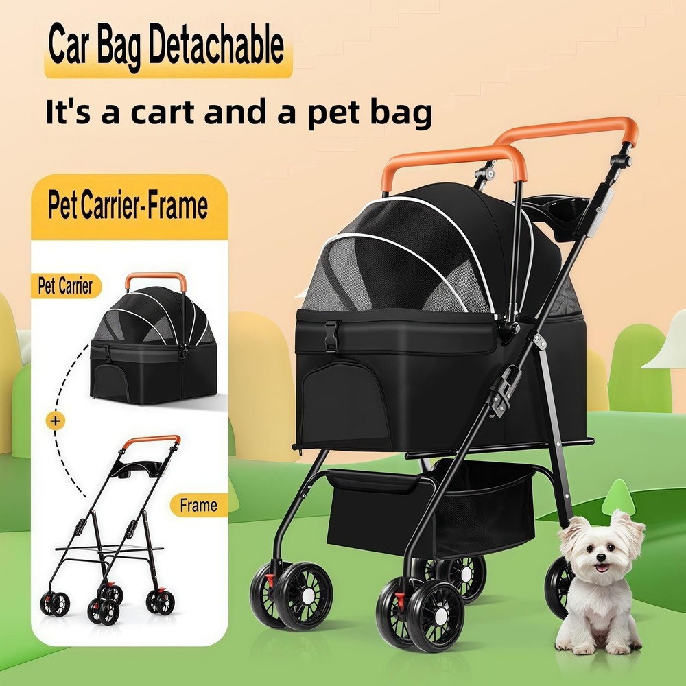 Pet Stroller for Medium Small Dogs/Cats - 4 Wheels Foldable Dog Stroller with...