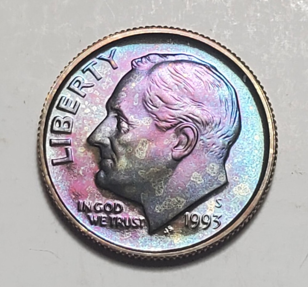 TONED 1993 S ROOSEVELT DIME CLAD PROOF UNC #C7280