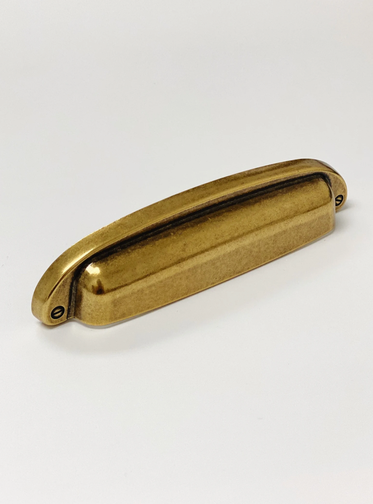 Drawer Cup Pull "Capri" in Antique Brass - Brass Cabinet Hardware