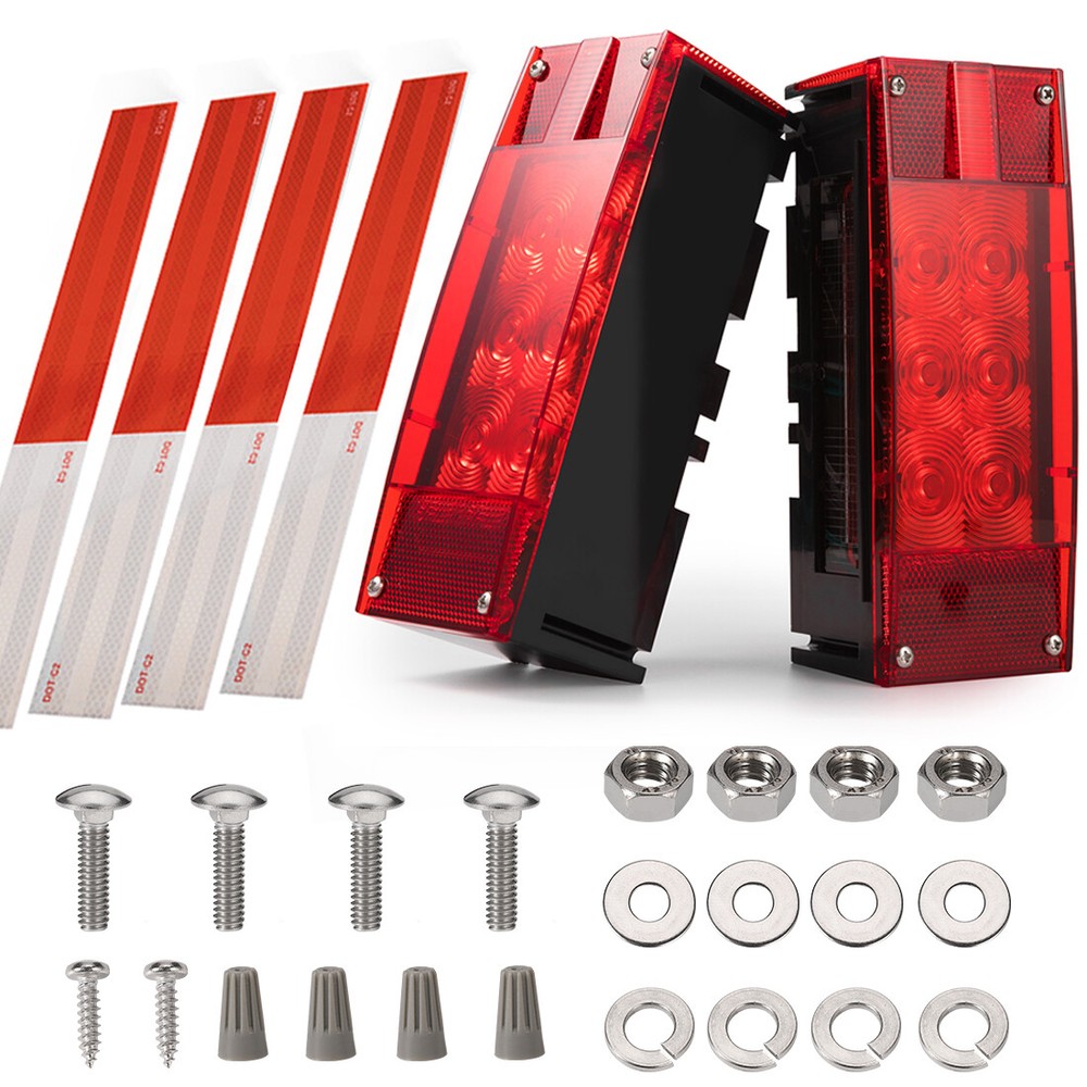 Left+Right LED Waterproof Red Trailer Boat Stud Stop Turn Tail Lights Rectangle