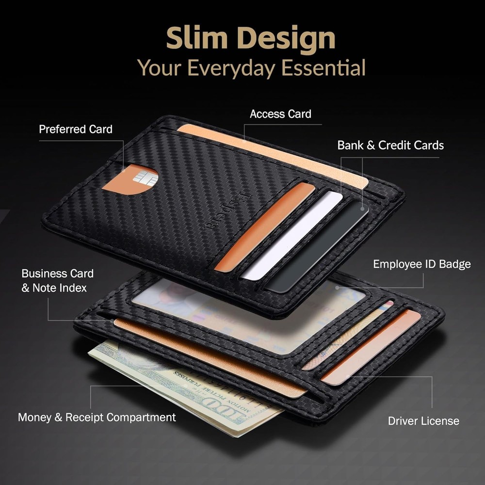 Slim Minimalist Wallet for Men RFID Blocking Front Pocket Card Holder.