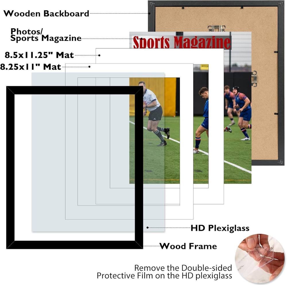4-Pack Black Magazine Display Frames with Plexiglass for Wall Mounting