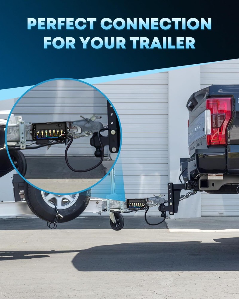 8FT RV Trailer Cord 7 Way Plug Inline Junction Box 7-Pole Wiring Harness Kit