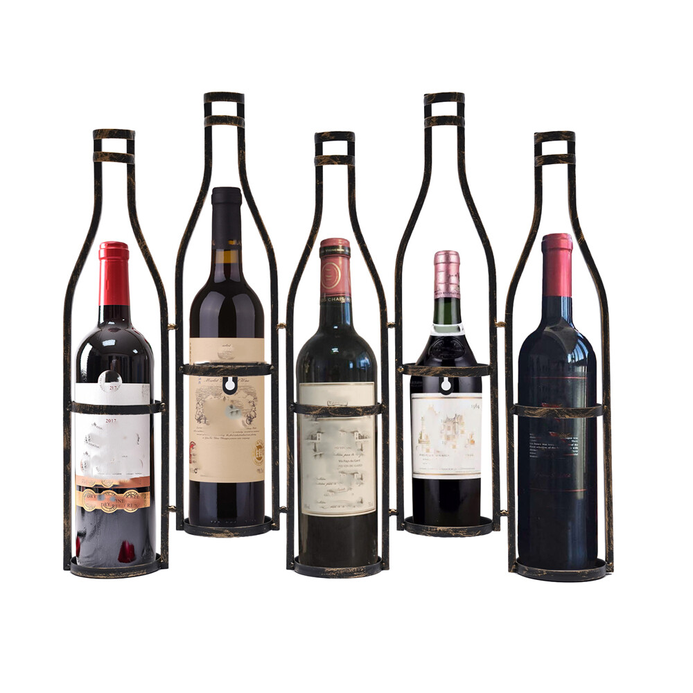 Retro Wall Mounted Wine Rack Kitchen Bar 5 Bottles Holder Storage Display Shelf