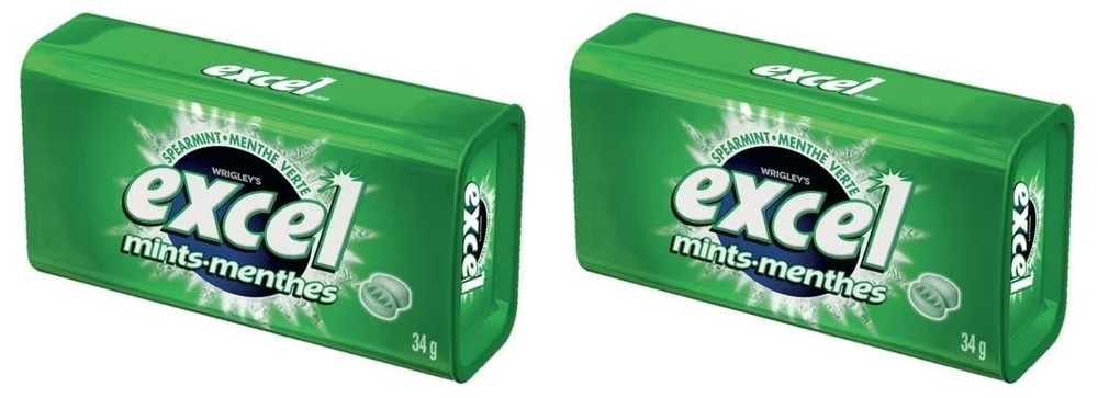 EXCEL, Spearmint Flavored Mints, 1 Tin, 34g (2 Pack)