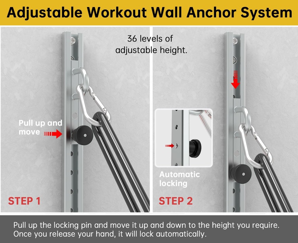 Adjustable Wall-Mounted Anchor Fitness System with Automatic Locking Function...