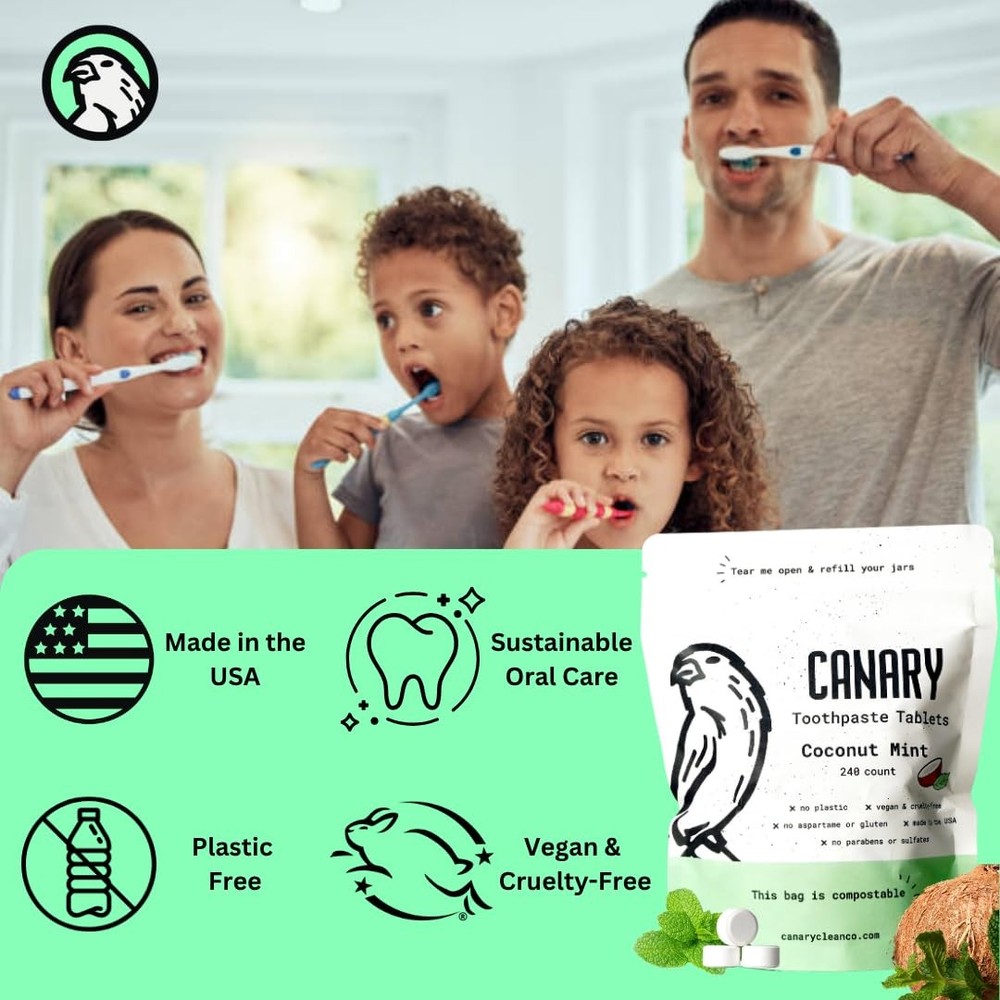 Canary Nano Hydroxyapatite Toothpaste Tablets Coconut Mint - Remineralizing, Flu