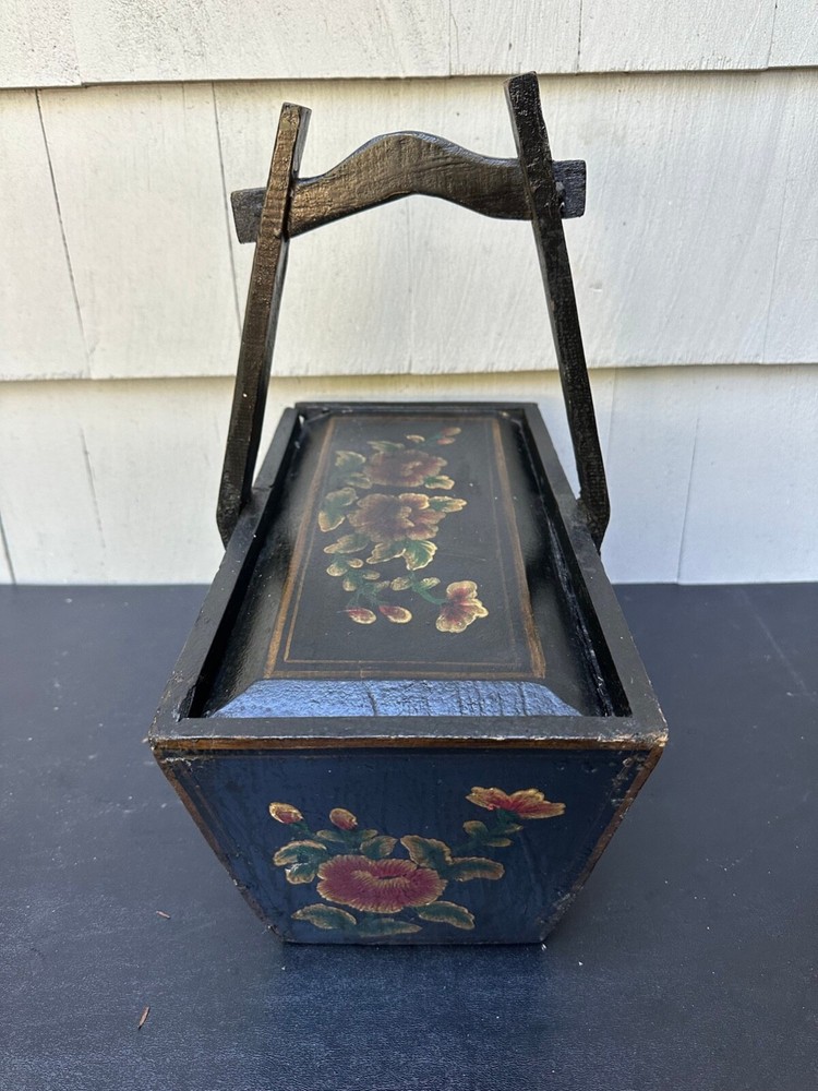 Antique Japanese Hand Painted Lacquered Handled Box