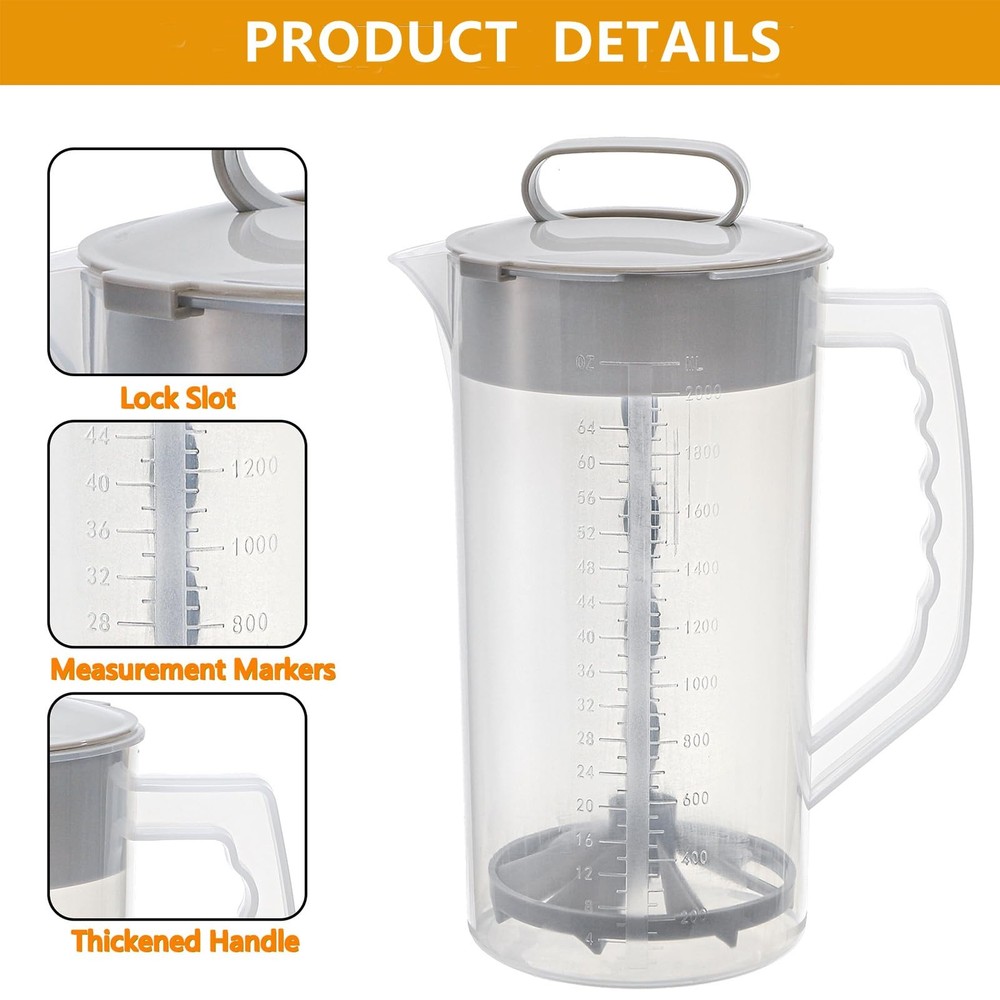 2 Pack Mixing Pitcher for Drinks 2 Quart/ 64oz Plastic Water Pitcher with Lid