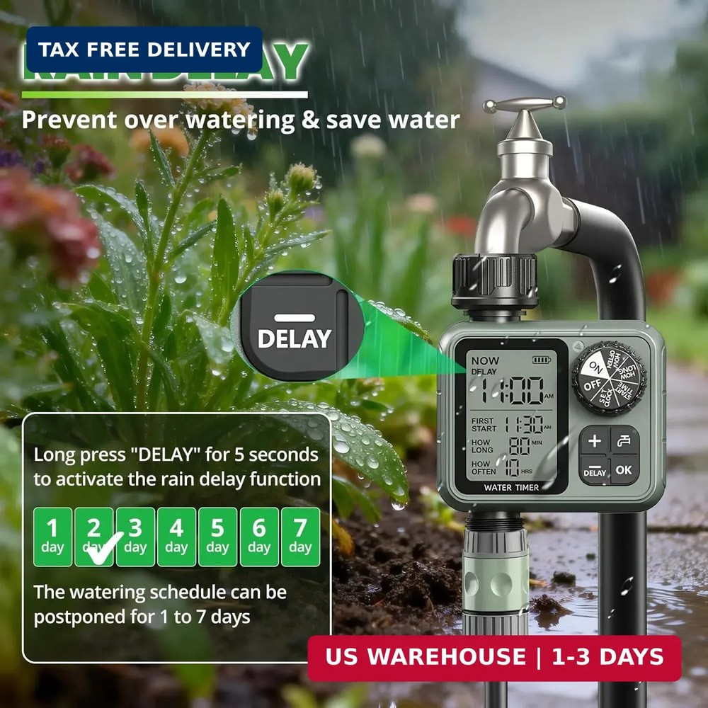 Water Timer for Garden Hose Sprinkler Timer with Rain Delay/Manual/Automatic Mod
