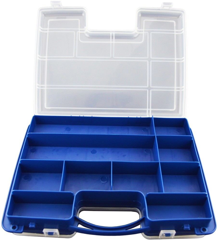 Portable Hobby Storage Box with Latching Lid & Handle, 2 Sided, 14 Compartments