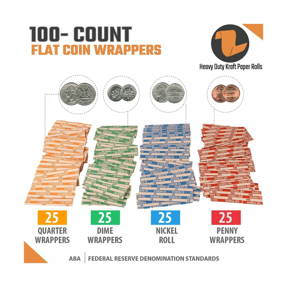 Coin Counters Sorters Tubes Bundle 4 Color-Coded 100 Assorted Wrappers Durable