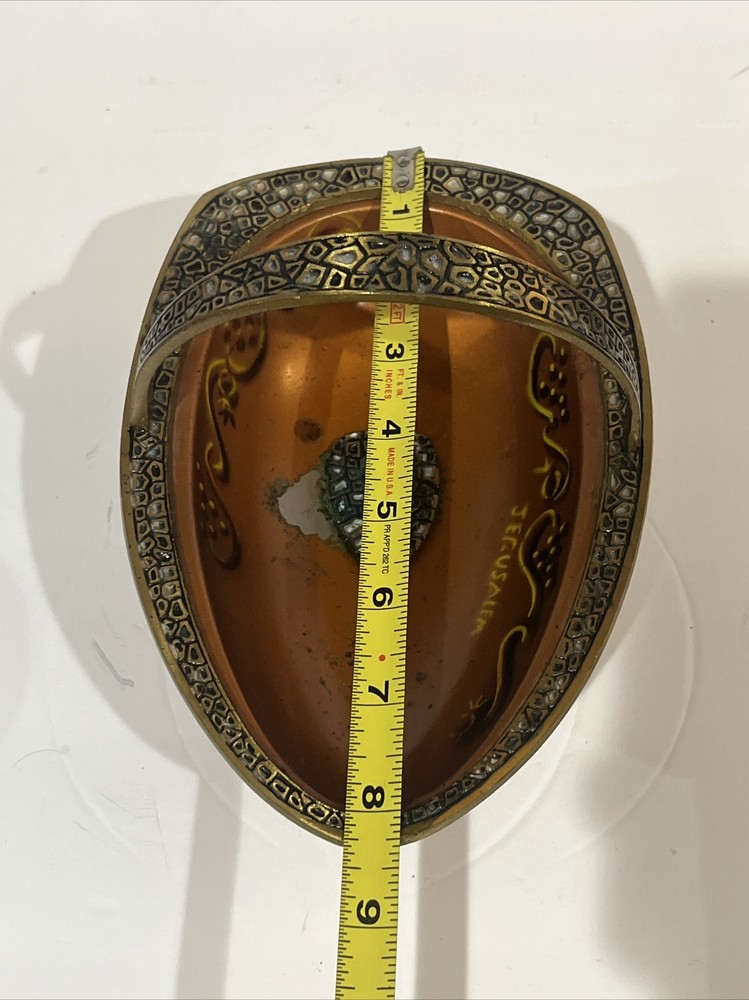 Vintage Israel Enamel Brass Footed Bowl With Handle