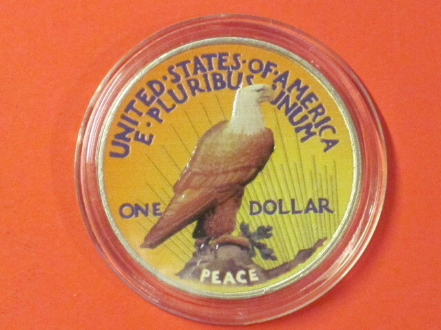 1922 Colorized Peace 90% Silver Dollar / Both sides colorized!