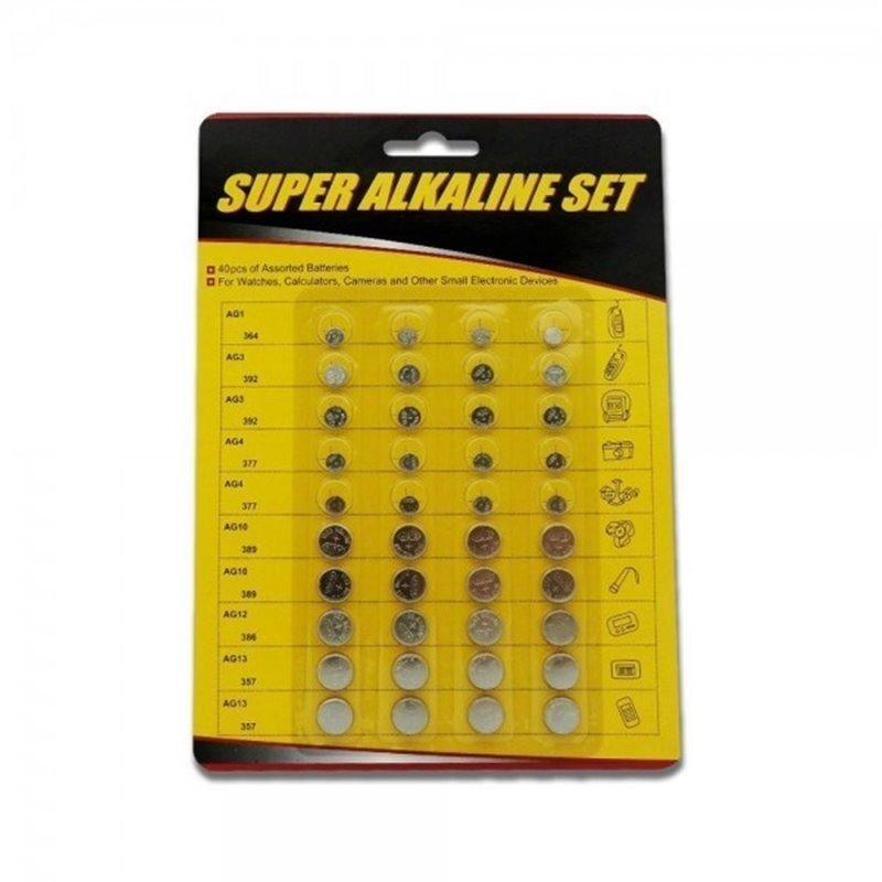 Alkaline Button Cell Batteries 40 Piece Set