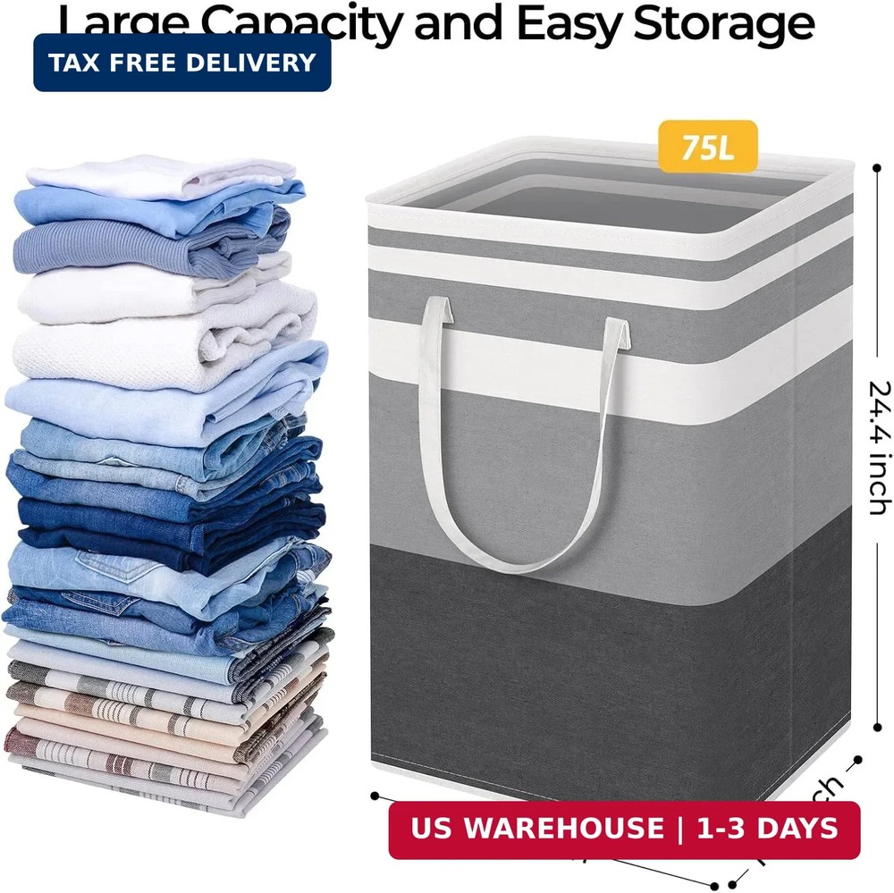 HomeHacks 2 Pack Large Laundry Baskets, Waterproof, Freestanding Laundry Hampers