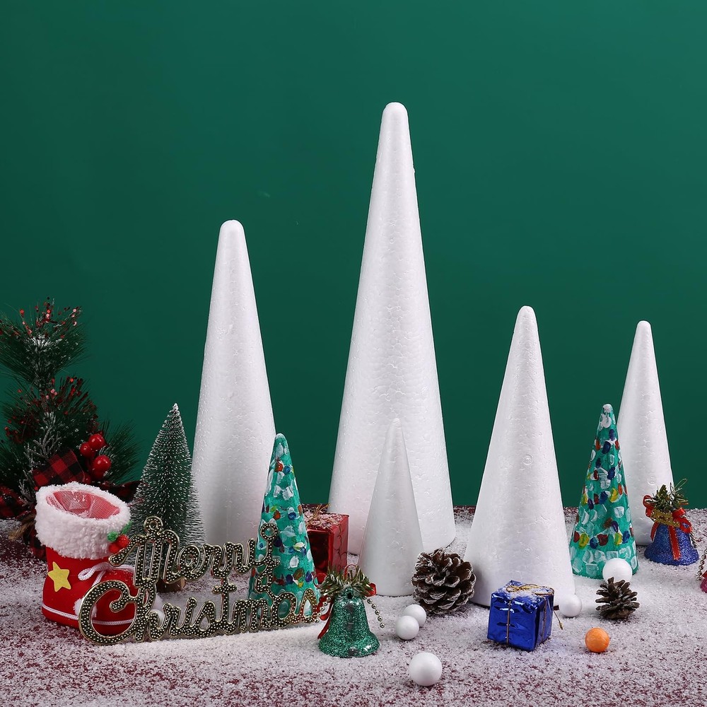 20 PCS White Polystyrene Craft Foam Tree Cone Shaped Decor 2.9x7.9 Inch