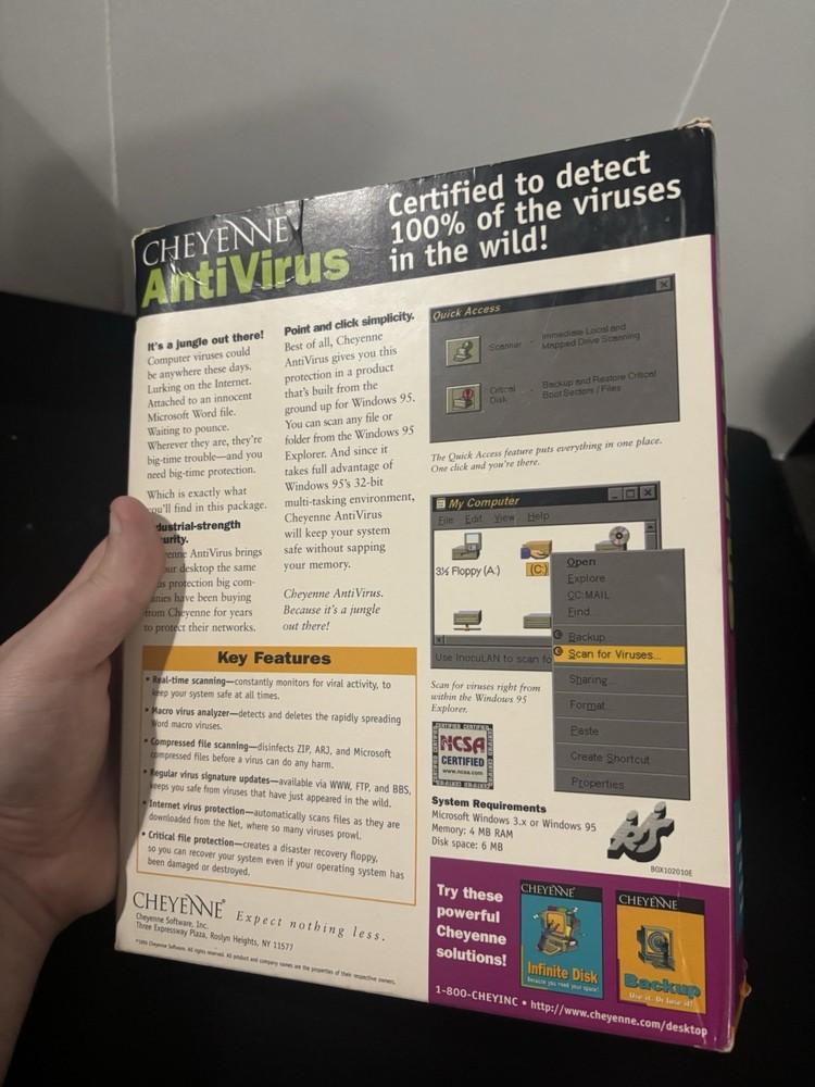 Cheyenne Antivirus For Windows 3.x Or Windows 95 PC CD-ROM 1996