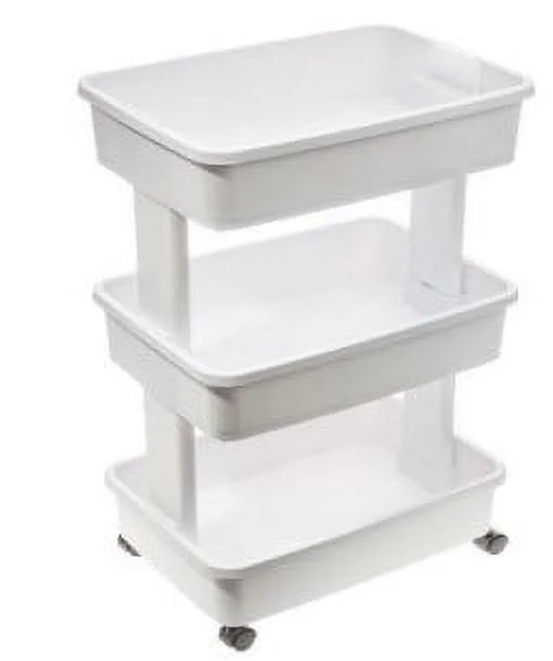 3-Tier Plastic Rolling Laundry Cart, Arctic White