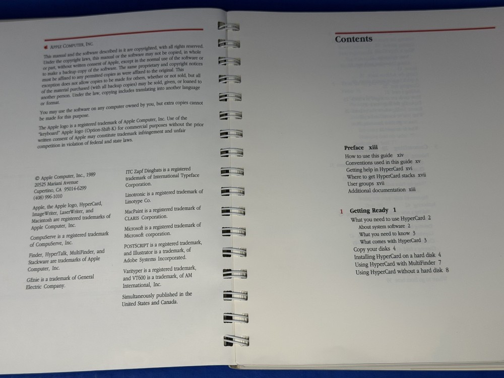 HYPERCARD USER'S GUIDE (1989, SPIRAL BINDING) -Apple Macintosh Manual -VERY GOOD