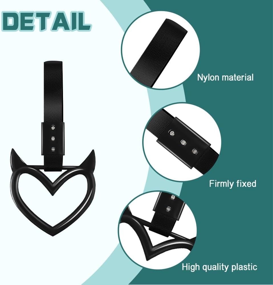 2PCS Devil Heart Handle Ring, Heart Hand Strap Drift Charm,Black